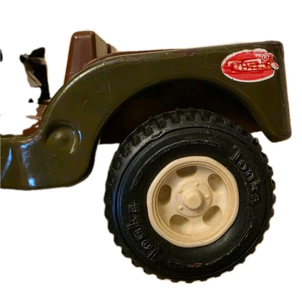 Vintage Tonka Toys Pressed Steel Green Army Jeep Single Star